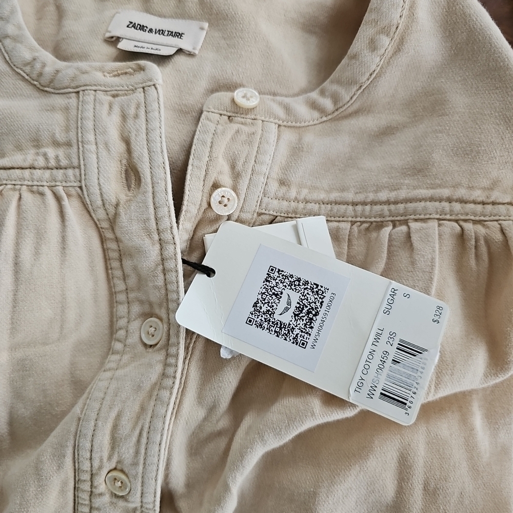 Zadig & Voltaire Cream Button-Front Peasant Blouse - Picture 4 of 6